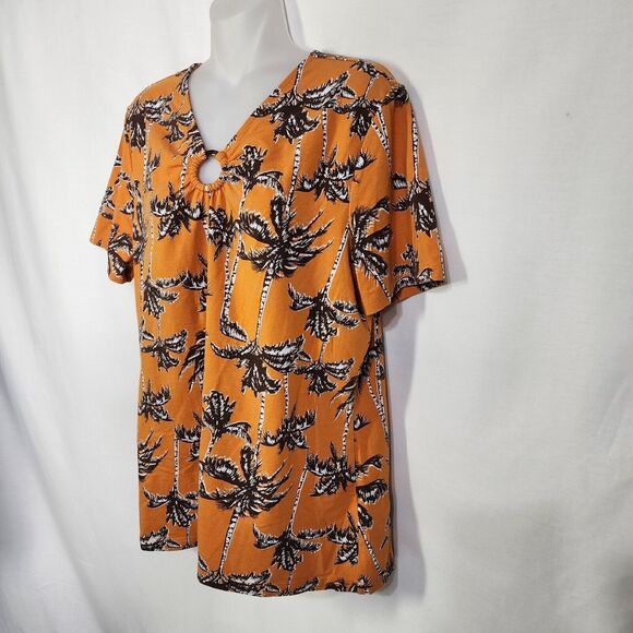 Denim & Co Women Top Medium Printed Jersey V Neck Short Sleeve Palm Tree A379753 - Picture 5 of 10